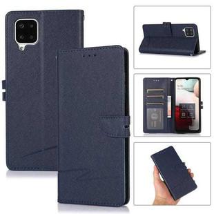 For Samsung Galaxy A12 Cross Texture Horizontal Flip Leather Phone Case(Dark Blue)
