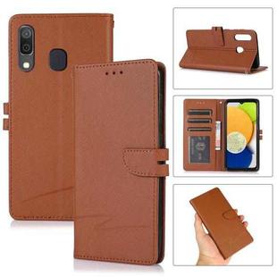 For Samsung Galaxy A20 Cross Texture Horizontal Flip Leather Phone Case(Brown)