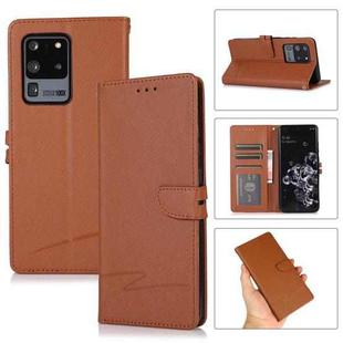 For Samsung Galaxy S20 Ultra Cross Texture Horizontal Flip Leather Phone Case(Brown)