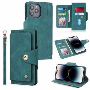 For iPhone 14 Pro Max POLA 9 Card-slot Oil Side Leather Phone Case (Dark Green)