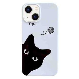 For iPhone 13 Painted Pattern PC Phone Case(Black Cat)