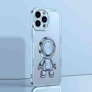For iPhone 13 Pro Electroplate Astronaut Holder Phone Case (Sierra Blue)