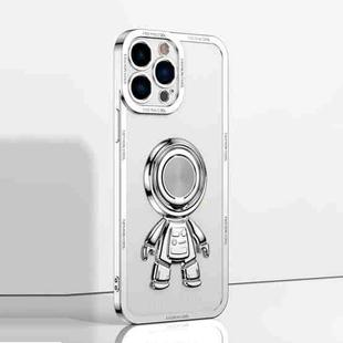 For iPhone 13 Pro Max Electroplate Astronaut Holder Phone Case (White)