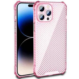 For iPhone 14 Pro Max Carbon Fiber Texture Shockproof Phone Case (Transparent Pink)