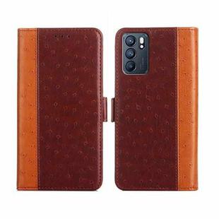 For OPPO Reno6 5G Ostrich Texture Flip Leather Phone Case(Brown)