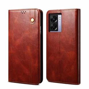 For OPPO A57/Realme Q5i/Realme V23/Realme Narzo 50 5G /A77 5G/A57 4G Oil Wax Crazy Horse Texture Leather Phone Case(Brown)