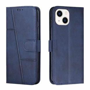 For iPhone 14 Plus Stitching Calf Texture Buckle Leather Phone Case (Blue)