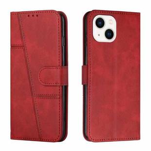 For iPhone 14 Plus Stitching Calf Texture Buckle Leather Phone Case (Red)