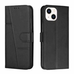 For iPhone 14 Plus Stitching Calf Texture Buckle Leather Phone Case (Black)