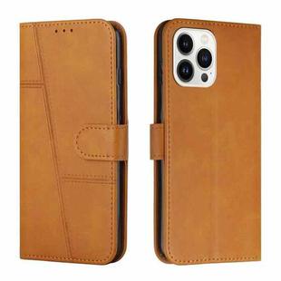 For iPhone 14 Pro Max Stitching Calf Texture Buckle Leather Phone Case (Yellow)