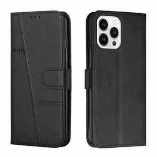For iPhone 14 Pro Max Stitching Calf Texture Buckle Leather Phone Case (Black)