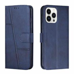 For iPhone 14 Pro Stitching Calf Texture Buckle Leather Phone Case(Blue)