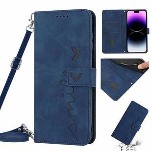 For iPhone 14 Pro Skin Feel Heart Pattern Leather Phone Case With Lanyard(Blue)