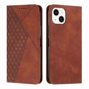 For iPhone 14 Diamond Pattern Splicing Skin Feel Magnetic Phone Case (Brown)