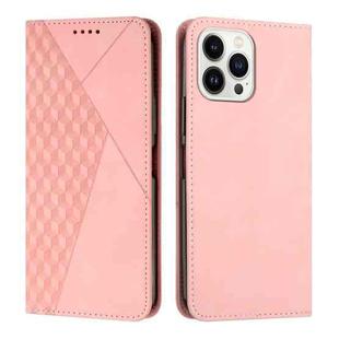 For iPhone 14 Pro Max Diamond Pattern Splicing Skin Feel Magnetic Phone Case (Rose Gold)