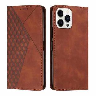 For iPhone 14 Pro Max Diamond Pattern Splicing Skin Feel Magnetic Phone Case (Brown)