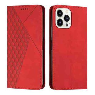 For iPhone 14 Pro Diamond Pattern Splicing Skin Feel Magnetic Phone Case(Red)