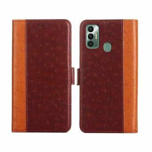 For Tecno Spark 7 Ostrich Texture Flip Leather Phone Case(Brown)