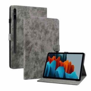 For Samsung Galaxy Tab S7+/Tab S8+/S7 FE Tiger Pattern PU Tablet Case(Grey)