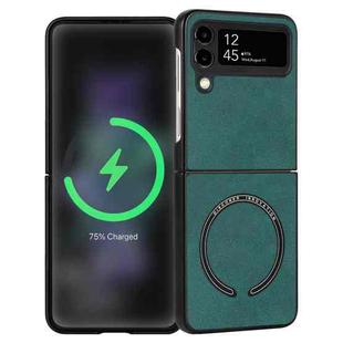 For Samsung Galaxy Z Flip4 Lambskin Texture MagSafe Magnetic Phone Case(Dark Green)