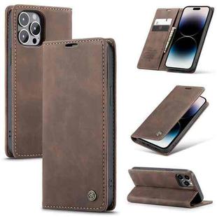 For iPhone 14 Pro CaseMe-013 Multifunctional Retro Frosted Leather Phone Case(Coffee)