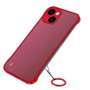 For iPhone 14 Metal Lens Frosted Finger Ring Strap Phone Case (Red)