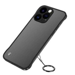 For iPhone 14 Pro Metal Lens Frosted Finger Ring Strap Phone Case(Black)