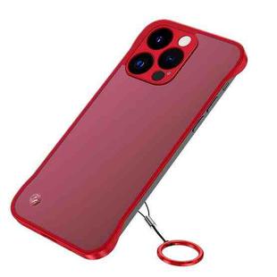 For iPhone 14 Pro Metal Lens Frosted Finger Ring Strap Phone Case(Red)