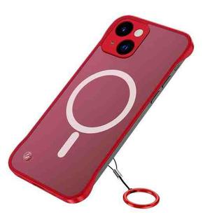 For iPhone 14 Metal Lens Frosted Magsafe Phone Case (Red)