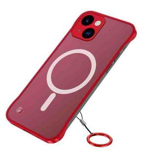 For iPhone 14 Plus Metal Lens Frosted Magsafe Phone Case (Red)