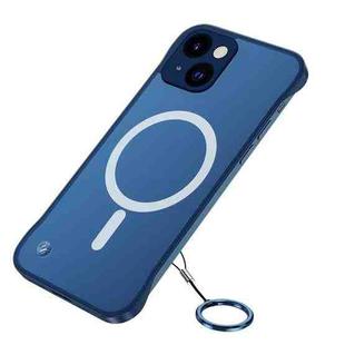 For iPhone 14 Plus Metal Lens Frosted Magsafe Phone Case (Blue)