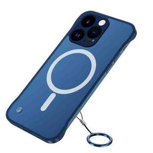 For iPhone 14 Pro Max Metal Lens Frosted Magsafe Phone Case (Blue)