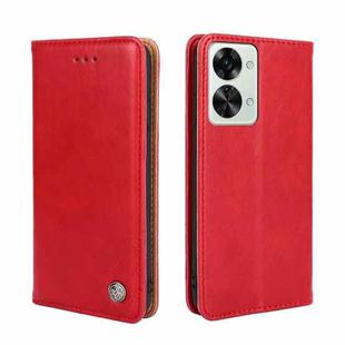 For OnePlus Nord 2T Non-Magnetic Retro Texture Horizontal Flip Leather Phone Case(Red)