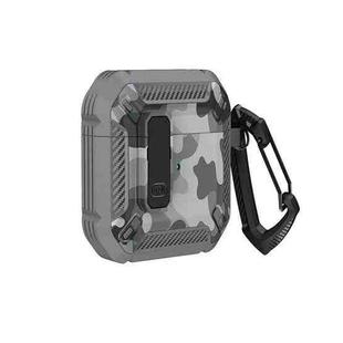 Two-Tone Printed Earphone Case with Switch Lock & Carabiner For AirPods 1/2(Grey + Camouflage Grey)