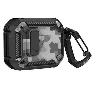 Two-Tone Printed Earphone Case with Switch Lock & Carabiner For AirPods Pro(Black + Camouflage Gray)