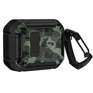 Two-Tone Printed Earphone Case with Switch Lock & Carabiner For AirPods Pro(Black + Camouflage Green)