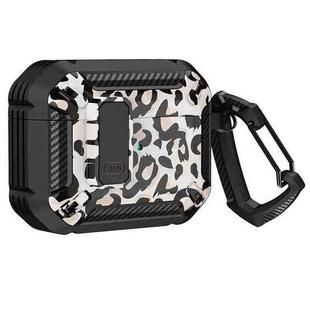 Two-Tone Printed Earphone Case with Switch Lock & Carabiner For AirPods 3(Leopard Print)