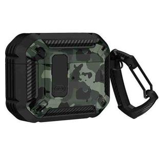 Two-Tone Printed Earphone Case with Switch Lock & Carabiner For AirPods 3(Black + Camouflage Green)