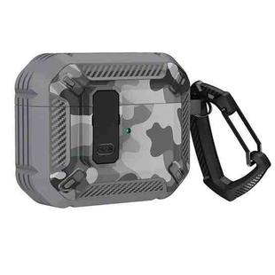 Two-Tone Printed Earphone Case with Switch Lock & Carabiner For AirPods 3(Grey + Camouflage Grey)