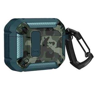 Two-Tone Printed Earphone Case with Switch Lock & Carabiner For AirPods 3(Green + Camouflage Green)