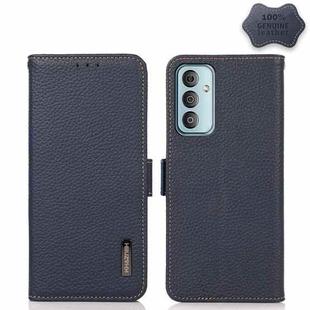 For Samsung Galaxy M13 4G KHAZNEH Side-Magnetic Litchi Genuine Leather RFID Phone Case(Blue)