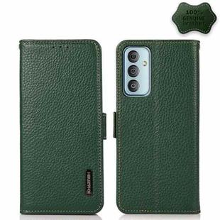 For Samsung Galaxy M13 4G KHAZNEH Side-Magnetic Litchi Genuine Leather RFID Phone Case(Green)