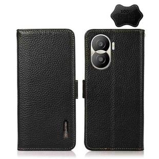 For Honor X40i KHAZNEH Side-Magnetic Litchi Texture Genuine Leather RFID Phone Case(Black)