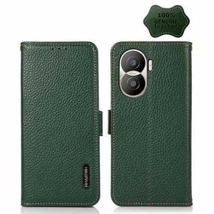 For Honor X40i KHAZNEH Side-Magnetic Litchi Texture Genuine Leather RFID Phone Case(Green)