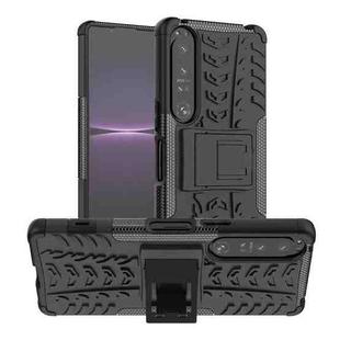 For Sony Xperia 1 IV Tire Texture TPU + PC Phone Case with Holder(Black)