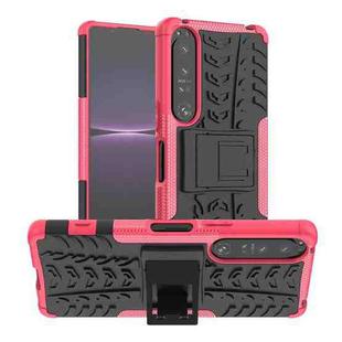 For Sony Xperia 1 IV Tire Texture TPU + PC Phone Case with Holder(Pink)