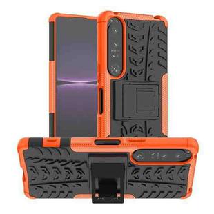For Sony Xperia 1 IV Tire Texture TPU + PC Phone Case with Holder(Orange)