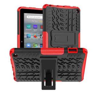 For Amazon Kindle Fire 7 2022 Tire Texture TPU + PC Tablet Case with Holder(Red)
