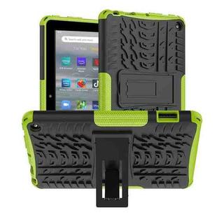 For Amazon Kindle Fire 7 2022 Tire Texture TPU + PC Tablet Case with Holder(Green)