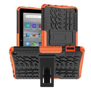 For Amazon Kindle Fire 7 2022 Tire Texture TPU + PC Tablet Case with Holder(Orange)